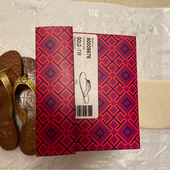 Tory Burch Gold Snake-print Leather Upper Flip Flop Sandals - Picture 6 of 7